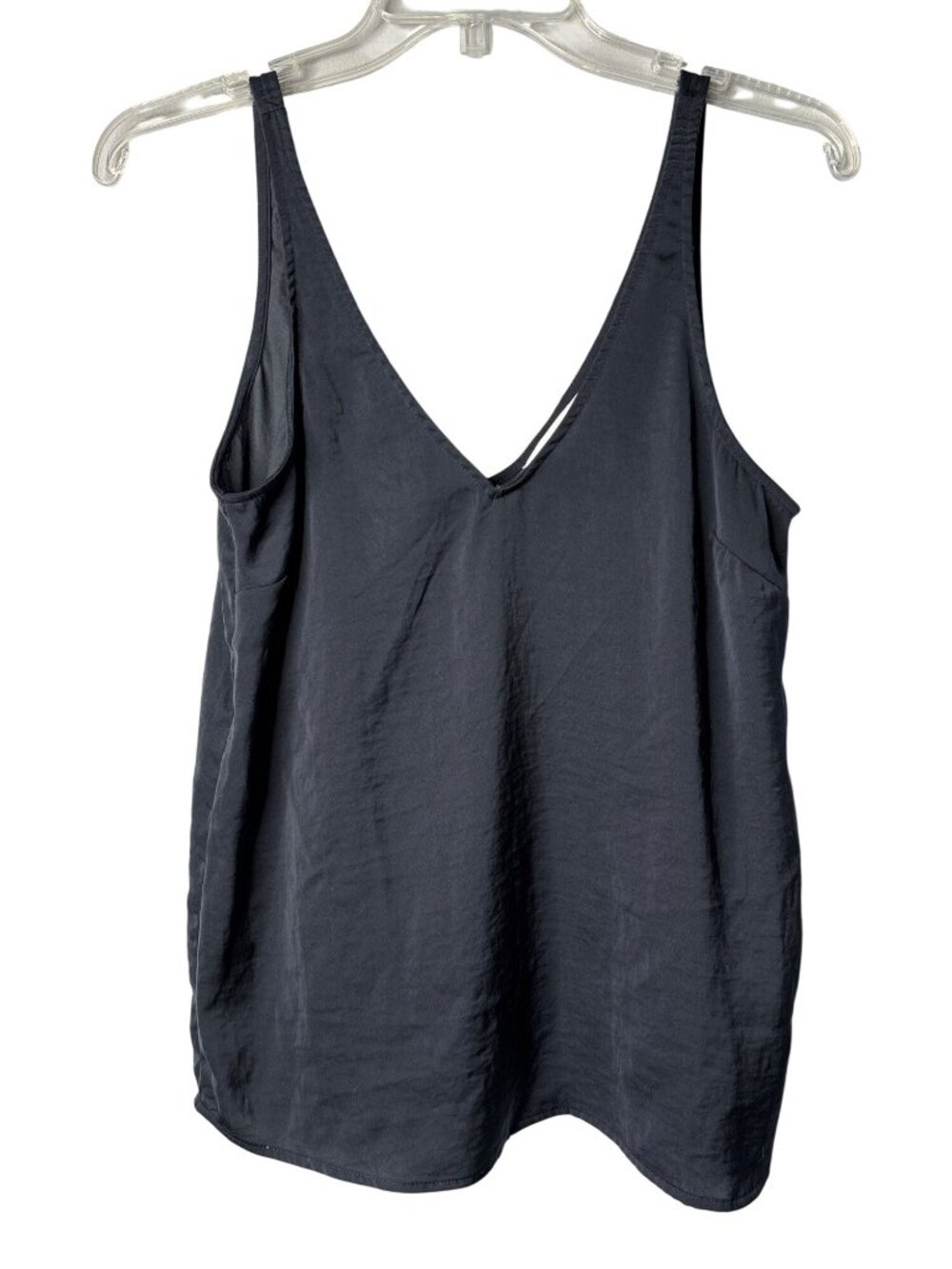 H&M Womens Tank Top Size 2 Satin Navy Blue V Neck Polyester